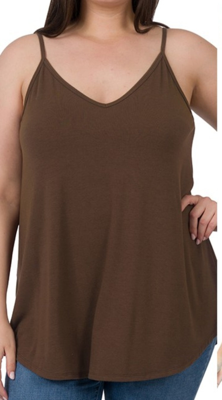 BASIC SPAGHETTI STRAP CAMI-BROWN