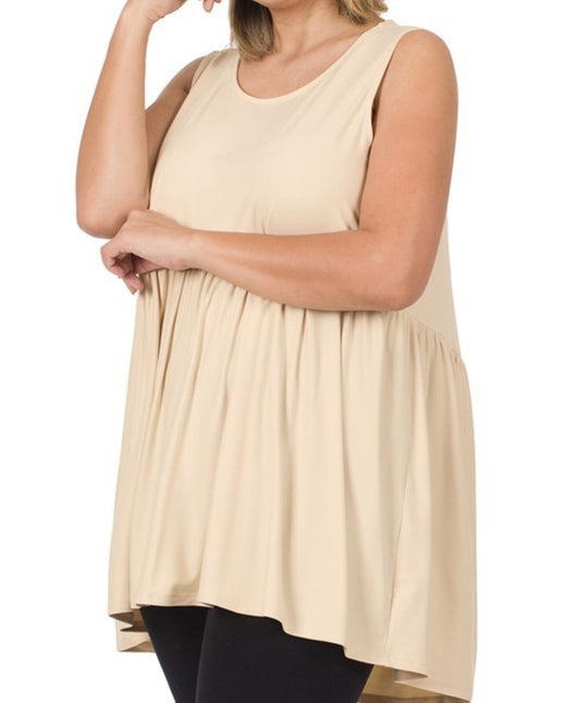 SUNSHINE DAZE SLEEVELESS WAIST SHIRRING TOP-TAUPE